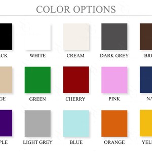 Pu&ograve; includere: Una tabella colori che mostra quindici campioni quadrati etichettati con i rispettivi nomi: nero, bianco, crema, grigio scuro, marrone, beige, verde, ciliegia, rosa, blu navy, viola, grigio chiaro, blu, arancione e giallo, disposti su tre righe.