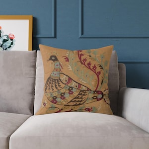 Artistic Bird Print Pillow, Cozy Decorative Cushion for Home, Unique Gift for Pet Lovers, Stylish Throw Pillow, Elegant Living Room Decor