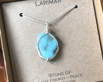 Larimar Halskette Edelstein Draht Gewickelt Anhänger