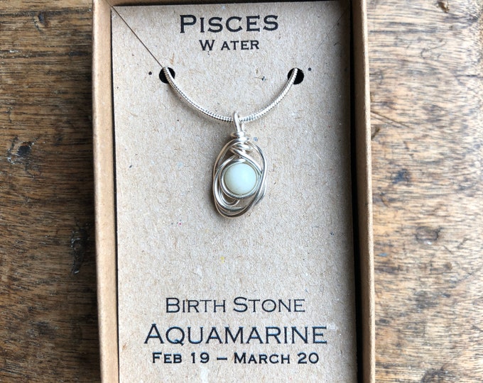 Pisces birthstone zodiac necklace aquamarine