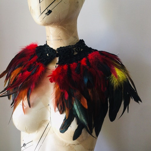 Red Orange and Yellow Fire Colors Phoenix Feather Collar Piece - Etsy