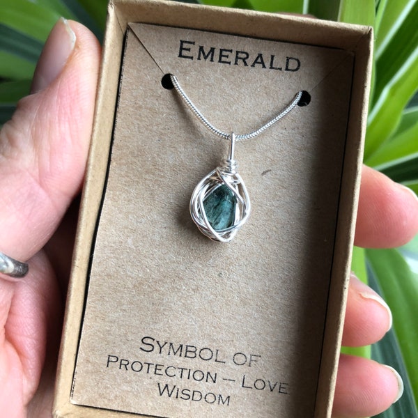 Raw emerald necklace