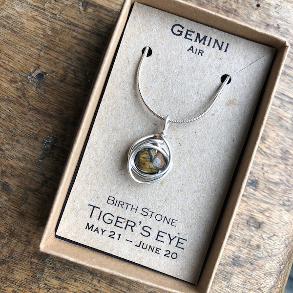 Gemini Tigers eye birthstone necklace zodiac