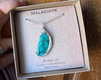 Collana in malachite malachite autentica avvolta in filo