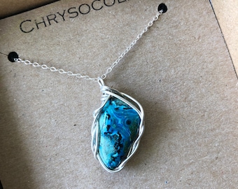 Chrysocolla pendant necklace 925 sterling silver