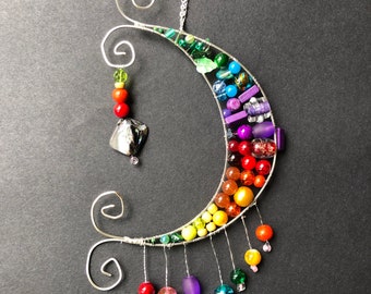 Beaded moon kit / wire work kit / rainbow window hanger kit  / make it yourself / get creative