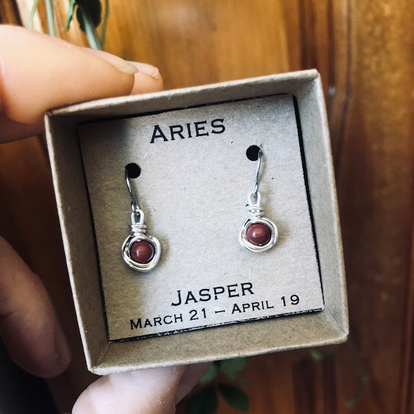 Aries necklace Birthstone Jasper earrings zodiac sign