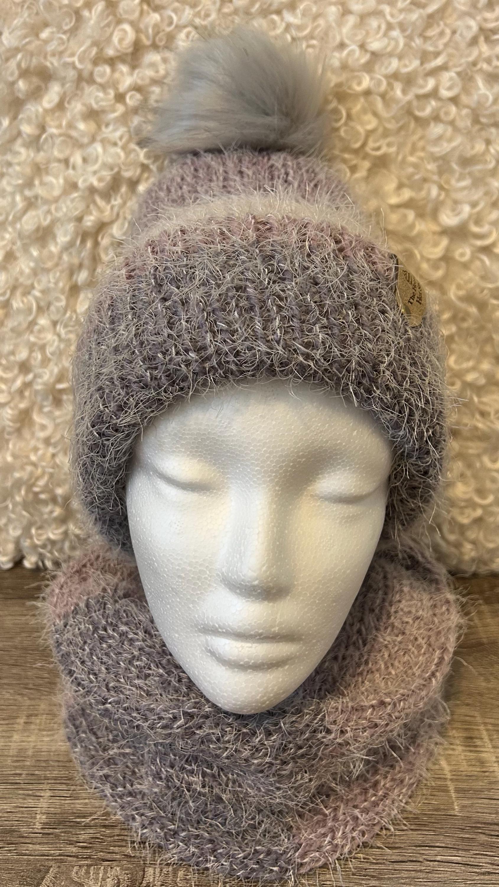 Handmade Double Knit Winter Hat and Cowl Set: Purple Gray  display picture 3