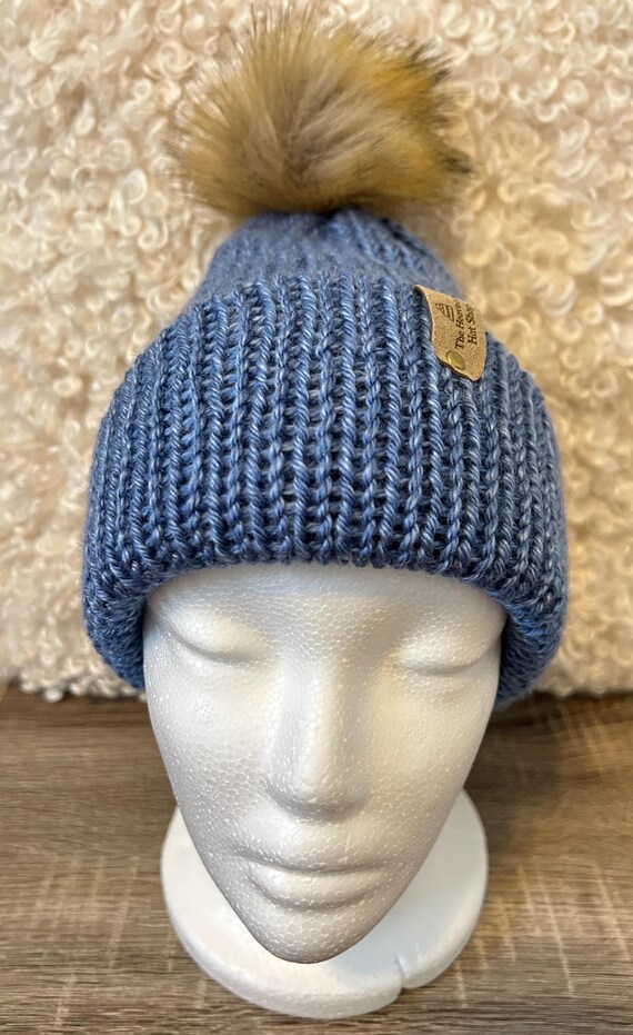 Handmade Winter Hat - Blue - Double Knit, Stylish, Cozy and  display picture 3