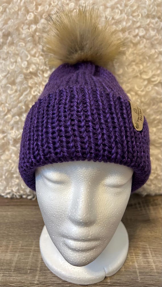 Handmade Purple Knit Beanie Hat Handmade Purple Knit Beanie: Double Layer, Slouchy or Fitted  main image 2