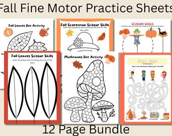 Fall-Themed Fine Motor Skills Worksheets: 16 Mazes, Cutting, Do-A-Dot Activities for Preschool & Homeschool