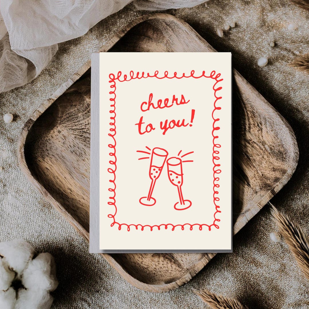 Cheers Card Printable Cheers Card 5x7 • Modern Celebration Card • Champagne Toast ...