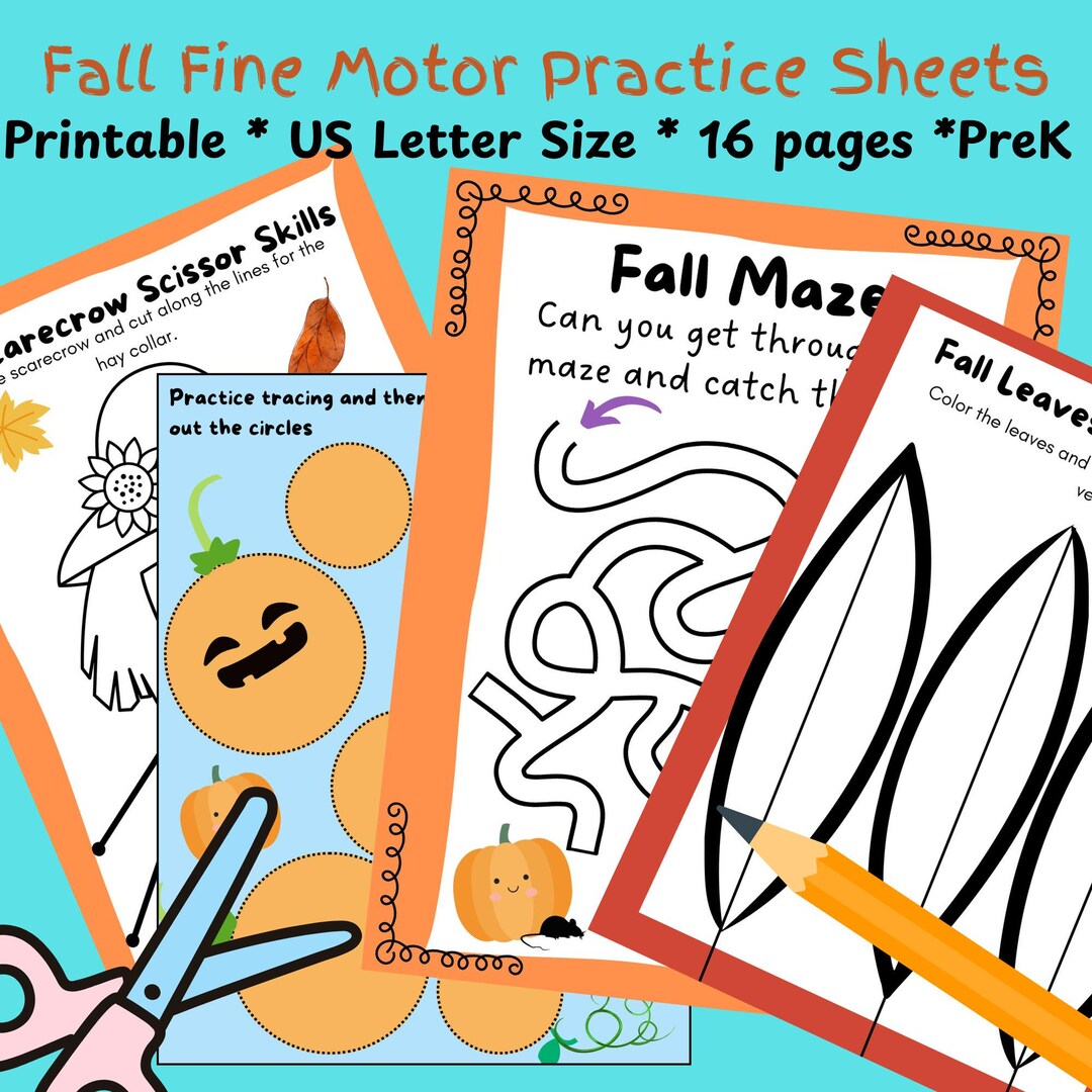 Fall-themed Fine Motor Skills Worksheets: Mazes, Cutting, Do-a-dot ...