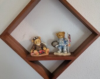Handmade Diamond-Shaped Wooden Shelf, Rustic Floating Wall Decor, Geometric Display Shelf