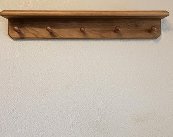 Handmade Pine Coat Rack with Shelf – Rustic Farmhouse Wall Organizer, Wooden Peg Rack for Entryway or Bedroom