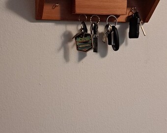 Handmade Wooden Magnetic Key Holder, Rustic Wall Organizer, Entryway Storage Rack for Keys