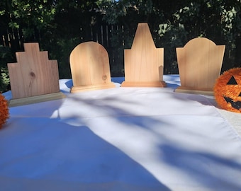 Wooden Tombstone Décor Set | Rustic Halloween Gravestones in Wood, Gray, or Black Chalkboard Finish