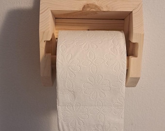 Rustic Wooden Toilet Paper Holder with Phone Shelf, Handmade Pine Bathroom Organizer