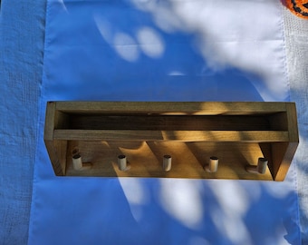 Handmade Wooden Wall-Mounted Coat Rack with Storage Shelf – Rustic Entryway Organizer with 5 Peg Hooks
