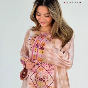 Fulla Elegant Teftha Abaya Dress – Light Beige with Handcrafted Embroidery by Our Gaza Banat