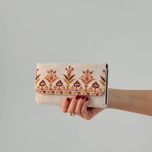 Hand-Embroidered Suede Wallet with Traditional Palestinian Tatreez | Tatreez Banatna