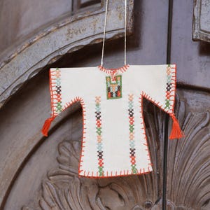 Miniature Embroidered Thoub | Tatreez Banatna Handmade | Green Orange