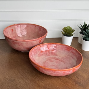 Tangerine-Pink Bowl & Plate: Wheel Thrown Ceramic Dishes