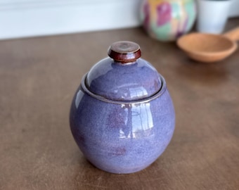 Handmade Ceramic Purple Lidded Jar - Glossy Lavender and Plum Pottery Sugar Bowl