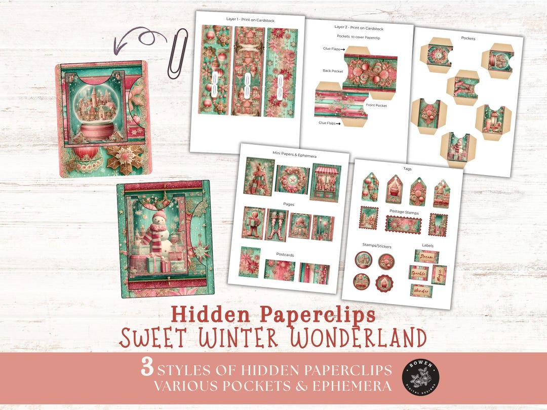 Winter Hidden Paperclip Kit, Junk Journal and Christmas Ephemera, 3 ...