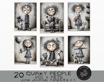 Whimsical Quirky People Digital Papers, Quirky Junk Journal Pages, Scrapbooking Digital Papers for Instant Download