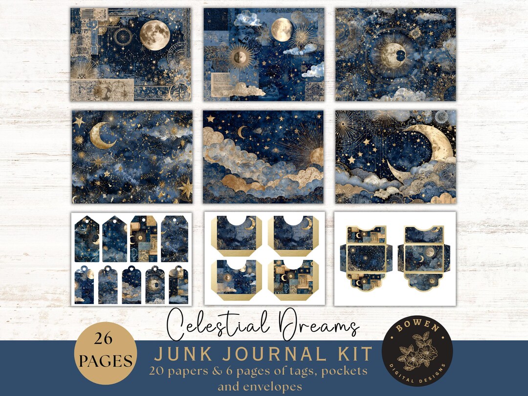 Celestial Junk Journal Kit, Galaxy Digital Papers for Scrapbooking ...