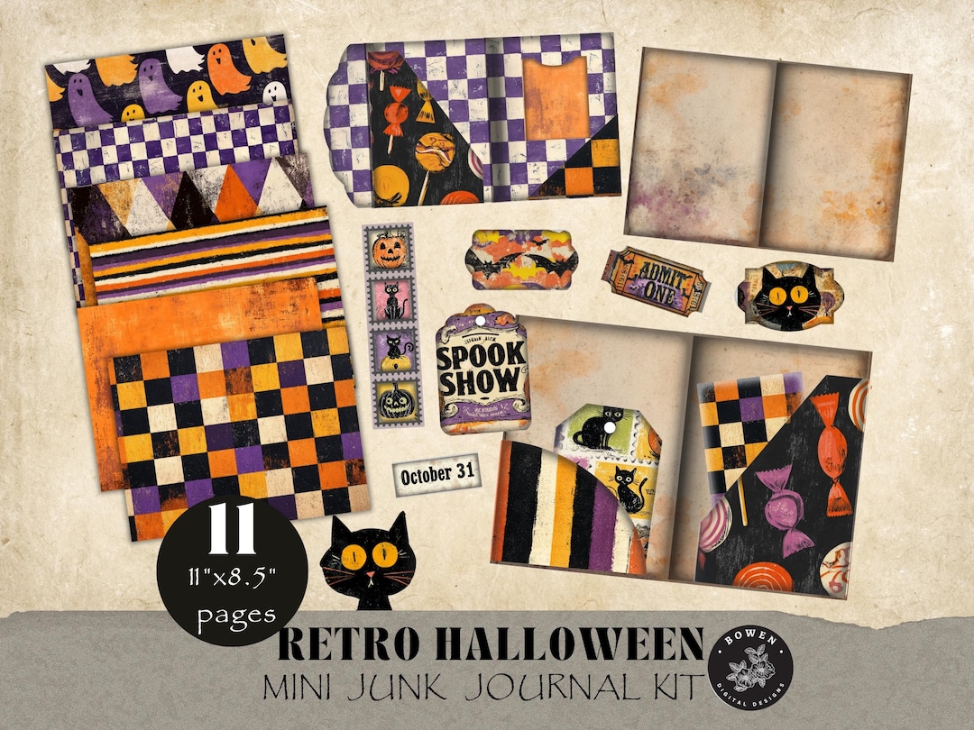 Retro Halloween Mini Junk Journal Kit, Junk Journal Folio, Tags ...