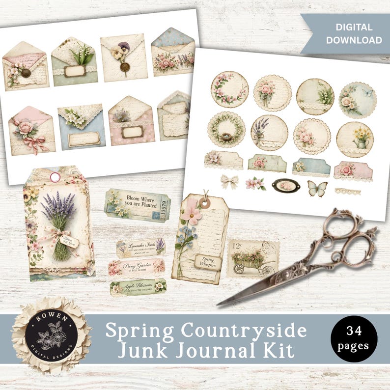 Spring Countryside Junk Journal Kit, Cottagecore Scrapbook Pages ...