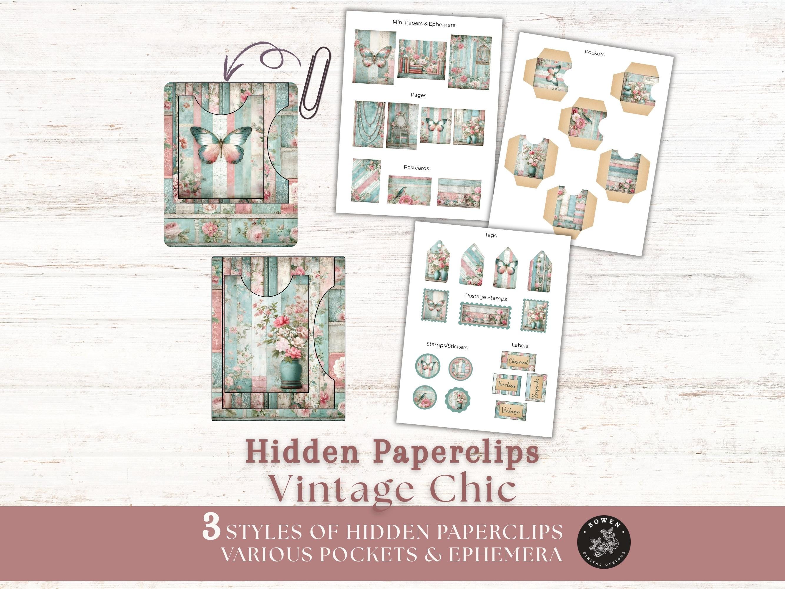 Vintage Chic Hidden Paperclip Kit, Junk Journal Kit Ephemera, 3 Hidden ...