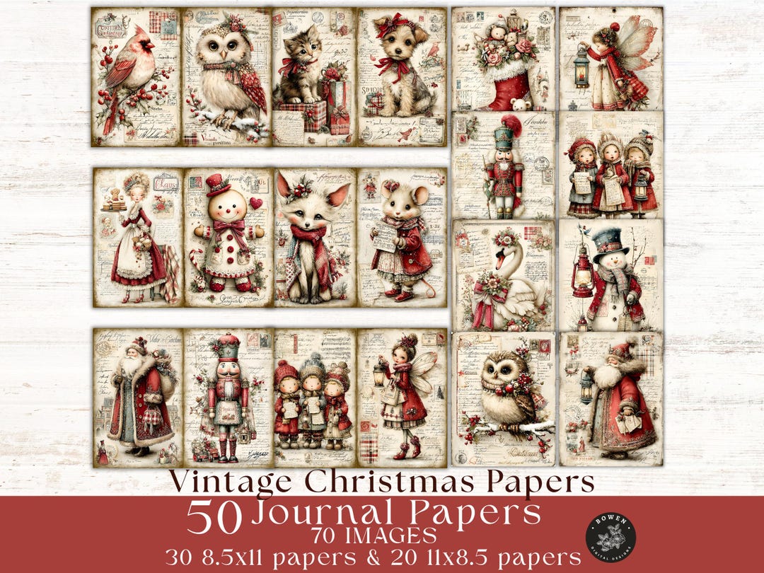 Vintage Christmas Junk Journal Kit, Classic Journal Pages, Digital ...