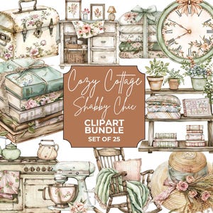 Watercolor Cozy Cottage Clipart, Cottagecore Clip Art, Rustic ClipArt, Planner Stickers, Vintage PNG, Digital Download, Commercial Use