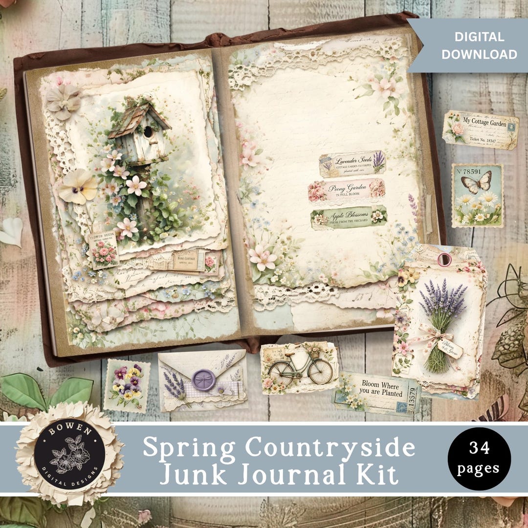 Spring Countryside Junk Journal Kit, Cottagecore Scrapbook Pages ...