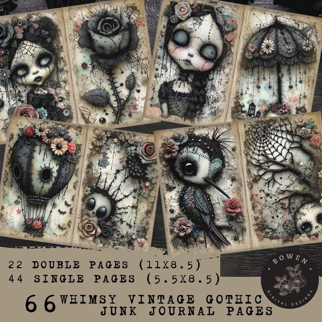 Whimsy Vintage Gothic Junk Journal Pages, Gothic Ephemera, Cute Gothic ...