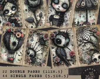 Whimsy Vintage Gothic Junk Journal Pages, Gothic Ephemera, Cute Gothic Prints, Digital Paper, Scrapbook Paper, Dark Fantasy Art