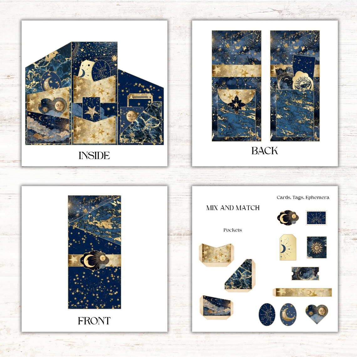 Celestial Junk Journal Trifold Folio Kit, Galaxy Digital Papers for ...