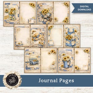 Denim and Sunflower Junk Journal Kit, Fussy Cuts, Printable Journal Pages, Tags, Ephemera, Folio Inserts, Summer Garden Journal Paper image 5