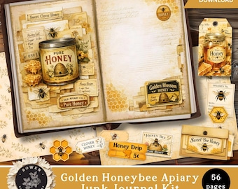 Honeybee Junk Journal Kit, Bee Apiary, Printable Journal Pages, Tags, Ephemera, Folio Inserts, Summer Garden Journal Paper