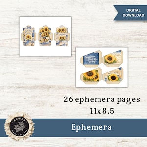Denim and Sunflower Junk Journal Kit, Fussy Cuts, Printable Journal Pages, Tags, Ephemera, Folio Inserts, Summer Garden Journal Paper image 12