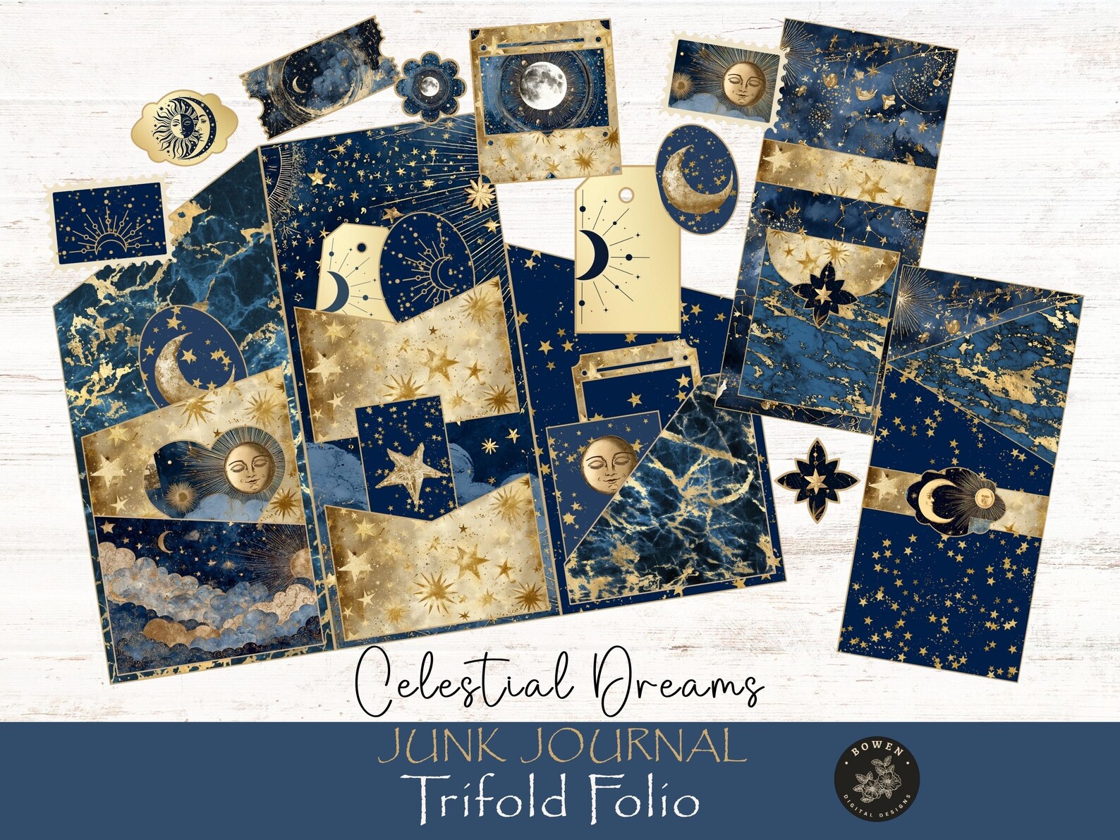 Celestial Junk Journal Trifold Folio Kit, Galaxy Digital Papers for ...