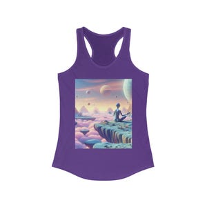 Cosmic Serenity Women&#39;s Racerback Tank, Graphic Tank Top, Space Art Apparel, Yoga Wear, Summer Style, Gift for Dreamers