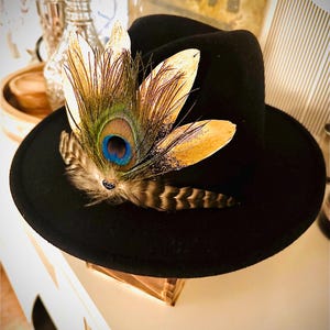 Black Suede with Golden and Black Peacock Feathers