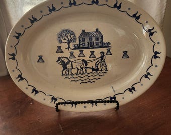 Piatto da portata in ceramica Metlox Poppytrail Provincial Blue Homestead; metà del XX secolo