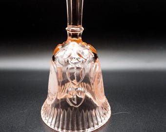 Campana in vetro rosa Fenton vintage con motivi a forma di cuore