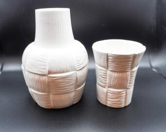 Decanter da comodino in tessuto a intreccio vintage Fitz and Floyd