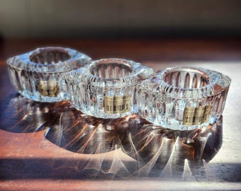 Portacandele votivi in vetro trasparente a coste Mikasa Royal Suite. Set di 3